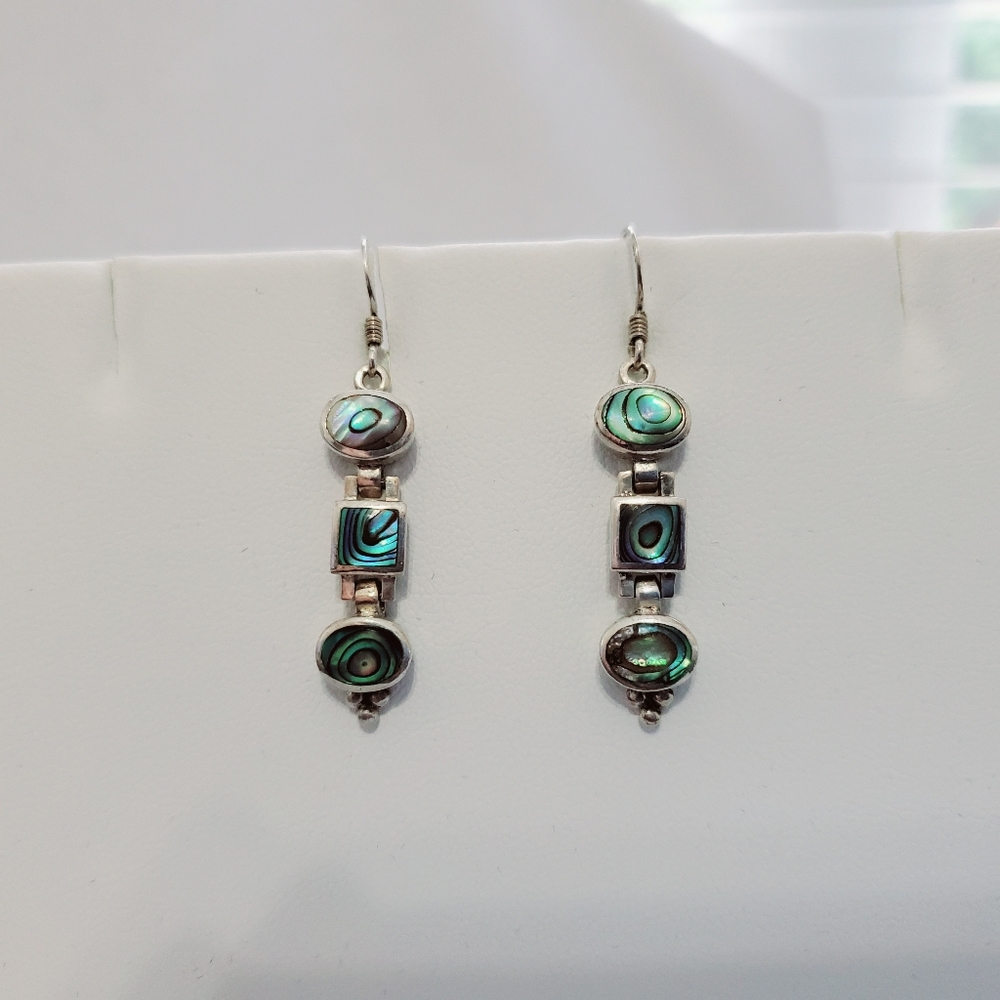 Abalone and Sterling Silver Dangle Earrings 1.6” Long - Picture 5 of 15